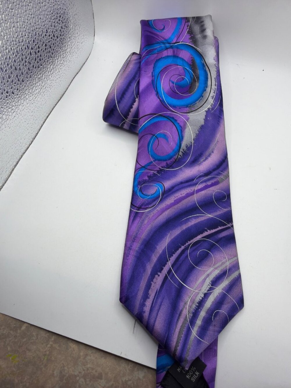 Garcia Banyan Trees Collection 61 Purple Silk Tie With Blue & Gray Swirl Pattern